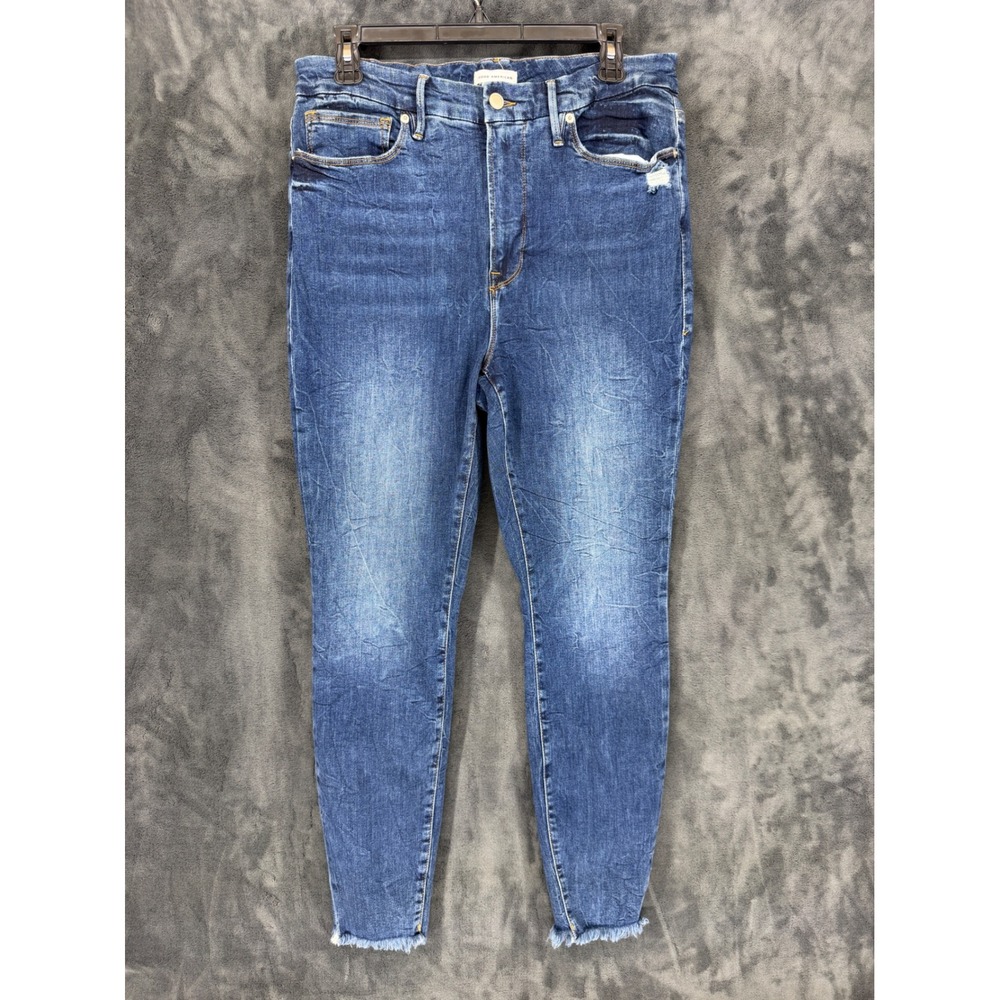 Good American Good Legs‎ Skinny Jeans Blue High Rise Raw Hem GLRH873T Womens 15